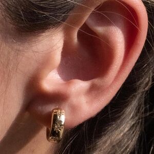 Star Huggie Hoop Earrings - Gold Starburst Cosmic Chunky Jewellery Star Engraved